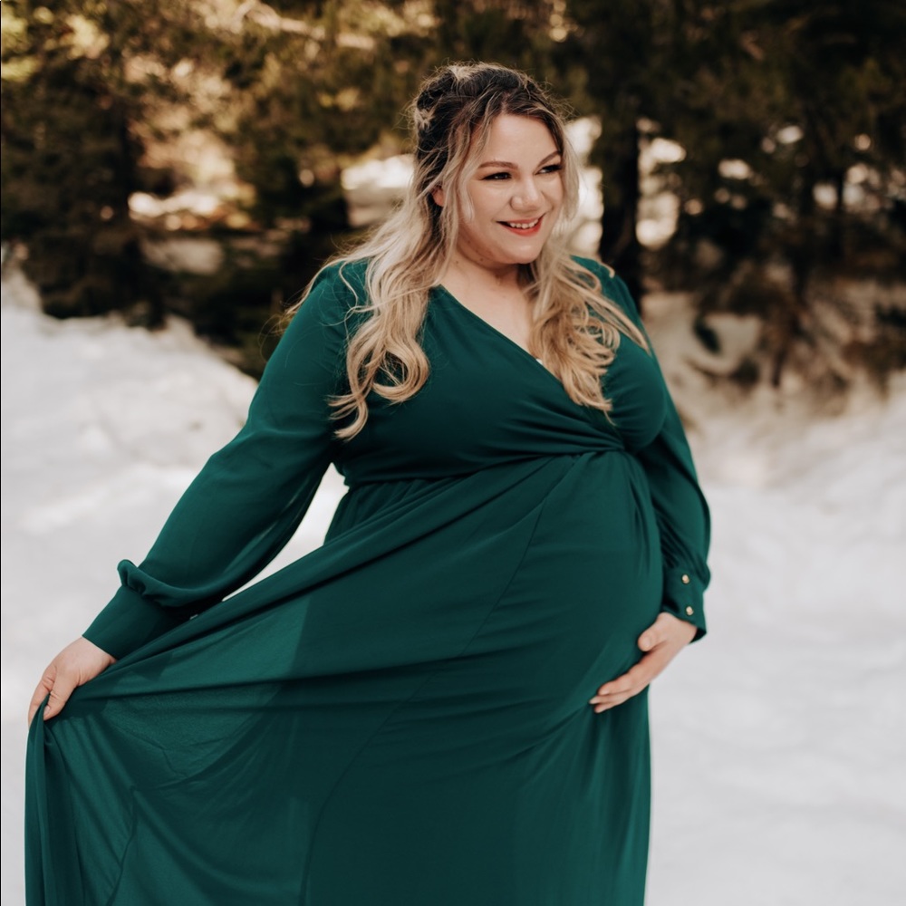 Plus Size Long Sleeve Maternity Maxi Dress